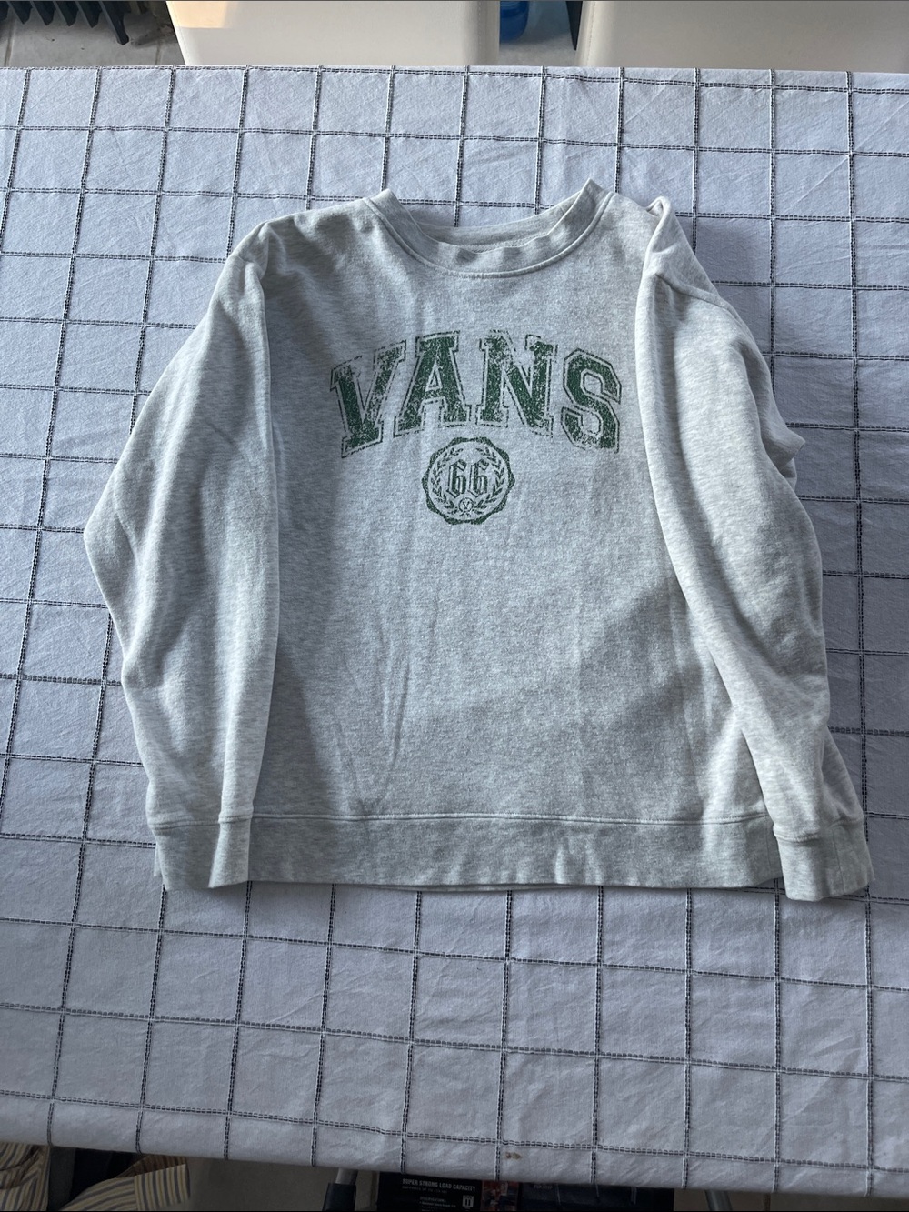 Vans Women's Heather Gray Crewneck Sweatshirt with Green Logo